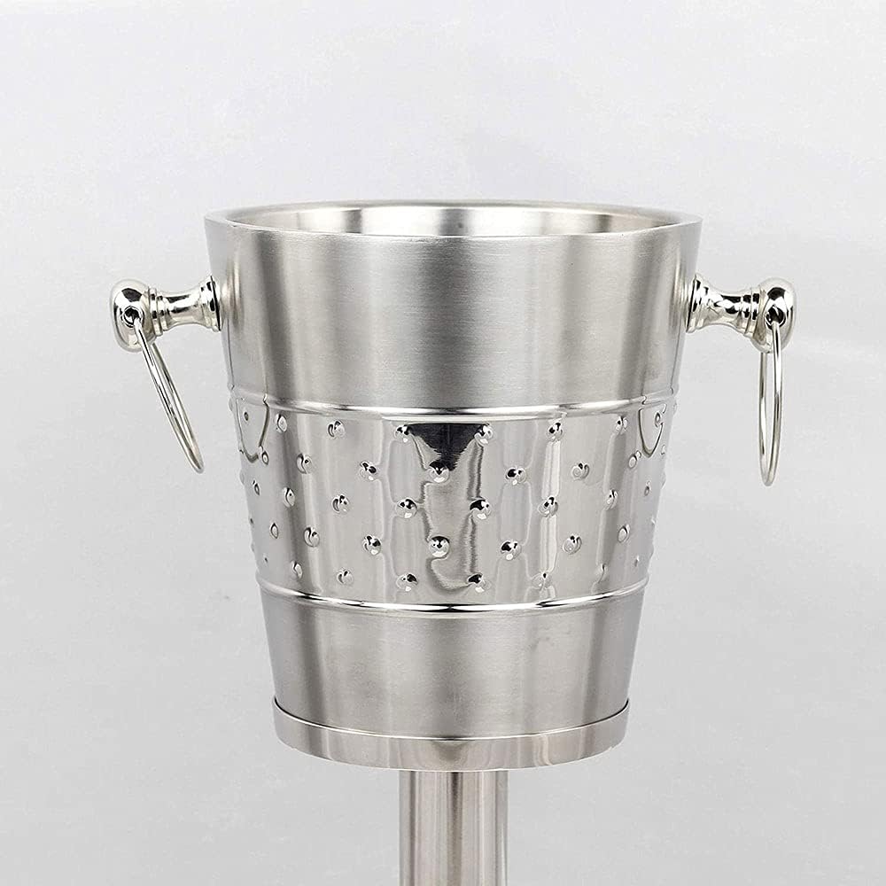 Indo-Persian Brushed Nickel Plated Majestic Wine & Ice Bucket with Steel Bucket Stand | Wine Chiller On Stand