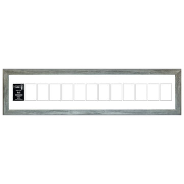 4" x 6" Multiple Opening Picture Frame Collage with 13 holes, Hamptons Driftwood Grey Frame with 10 x 54-inch White