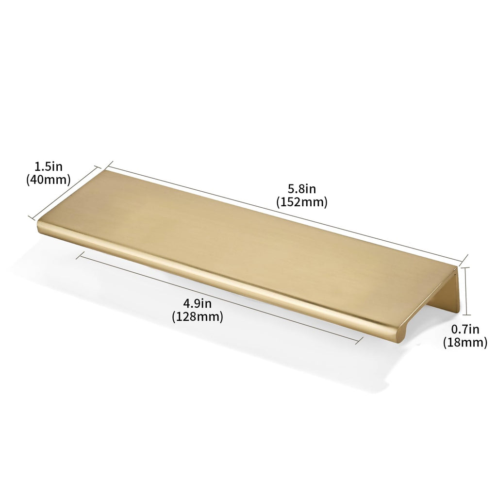 10 Pack 5 inch(128mm) Hole Center Brushed Brass Finger Edge Pull Solid Zinc Drawer Pull Warm Brass Hidden Edge