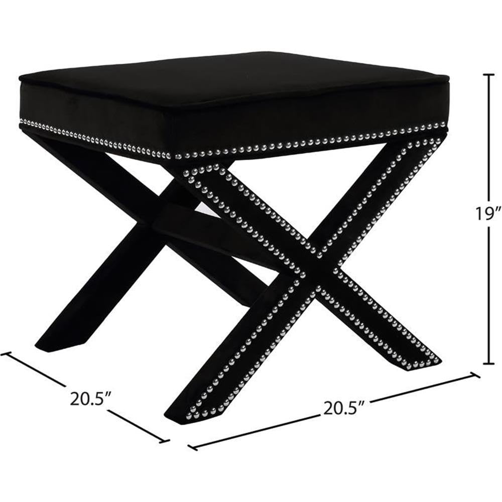 Nixon Collection Modern | Contemporary Velvet Upholstered Ottoman / Bench with X-Leg Design, Deep Button Tufting and
