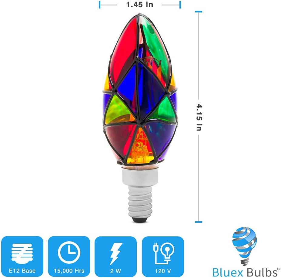 3 Pack LED Stained Glass Light Bulb E12 LED Bulb 2W (25W Equivalent) Candelabra Base Painted Night Light Mosaic Light
