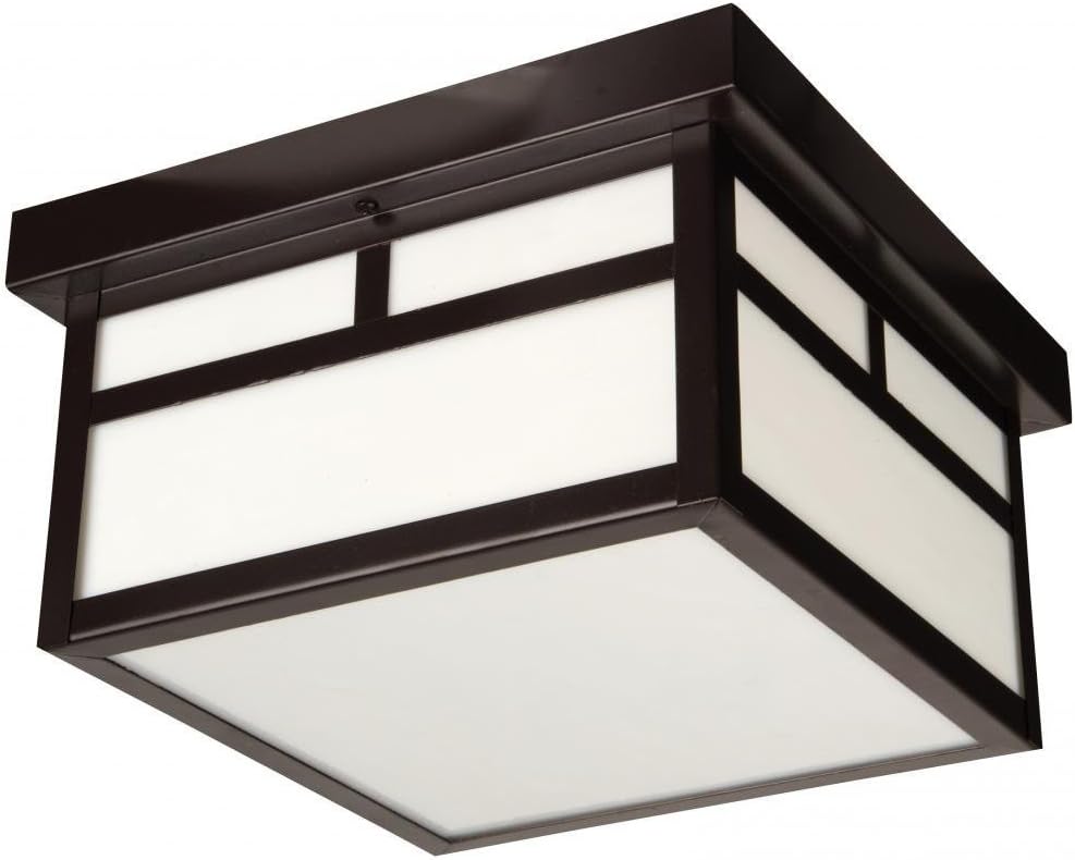 Outdoor Flush Mounts with Tea-Stained Glass Shades, Burnished Copper