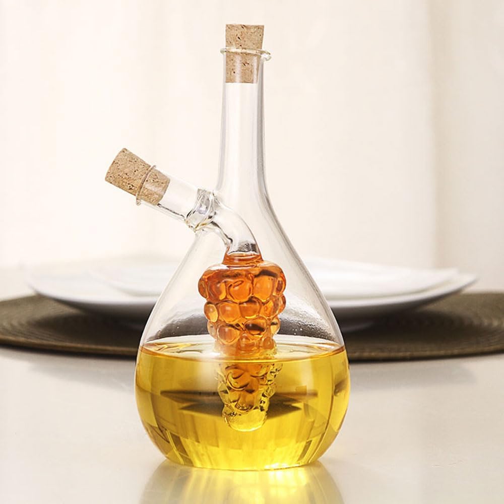 Oil and Vinegar Dispenser, 2 in 1 Glass Olive Oil and Vinegar Cruet Dispenser Bottle, Kitchen Olive Soy Sauce