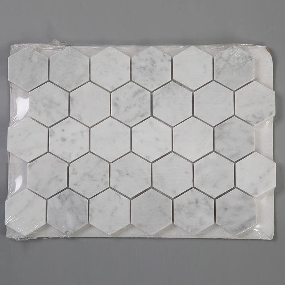 Carrara White Marble Mosaic Tile, 2 Inch Hexagon, Matte, Italian Bianco Carrera Marble Backsplash Bathroom Wall