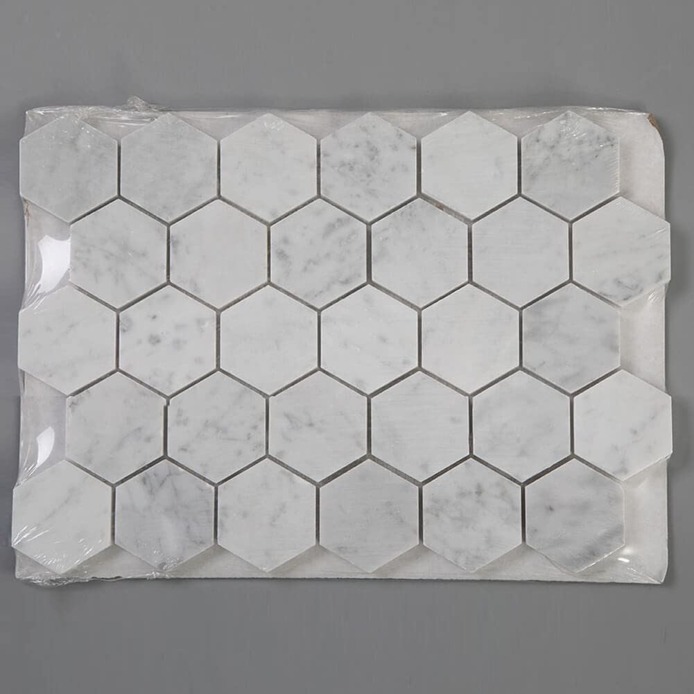 Carrara White Marble Mosaic Tile, 2 Inch Hexagon, Polished, 5 Sheets