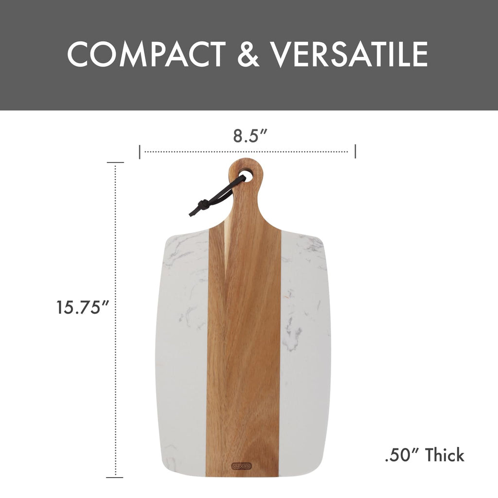 White Marble and Acacia Wood Charcuterie Board - 15.75 x 8.5 Serving Platter - Cheese, Meat & Appetizer Tray