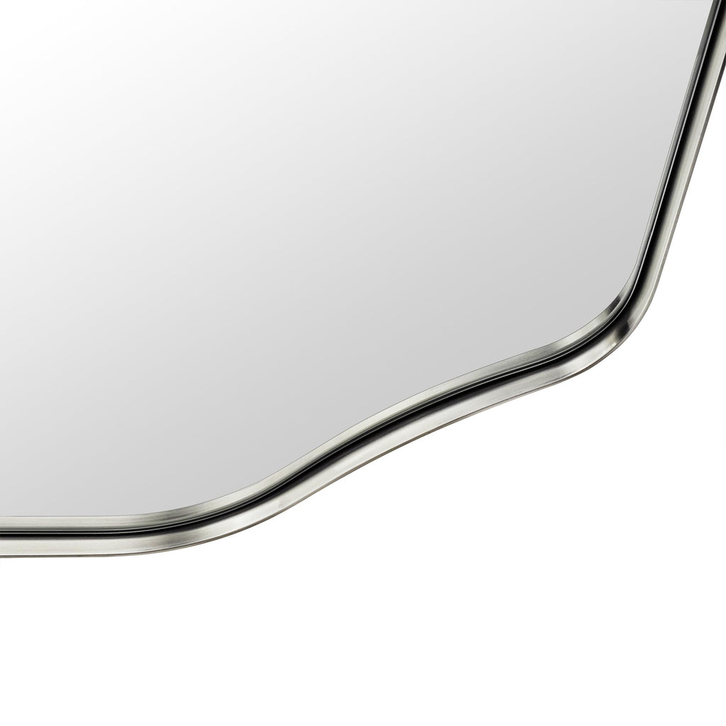 Brushed Nickel Scalloped Bathroom Vanity Mirror 20x30'' Decorative Silver Metal Framed Asymmetrical Bathroom Mirror