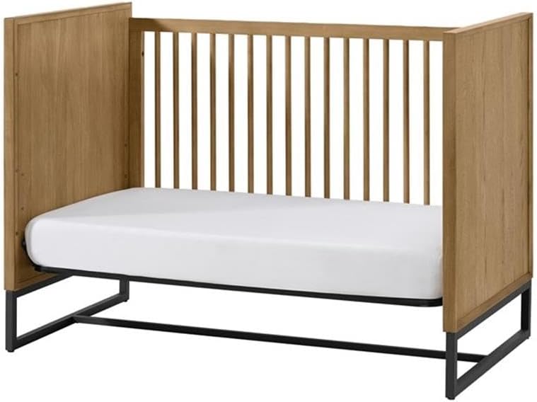 Wood Contemporary Classic Crib, Natural Oak Finish, Hardwood Construction, Steel Spring Mattress Support with 3