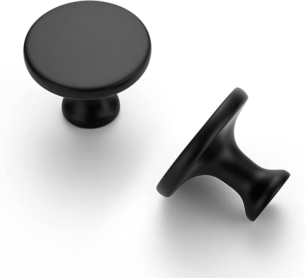 30 Pack 1-1/4 Inch Matte Black Round Kitchen Cabinet Knobs,Zinc Solid Drawer Pulls,Cabinet Handles and Bathroom, Modern