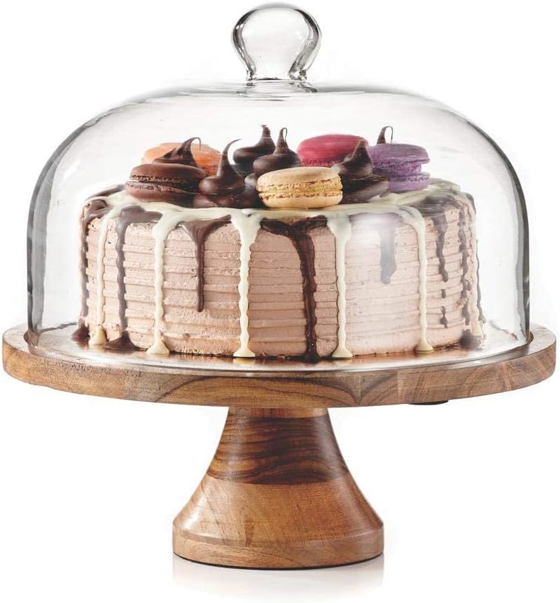 4-in-1 Cake Stand with Glass Dome, Cheese Board, Tray