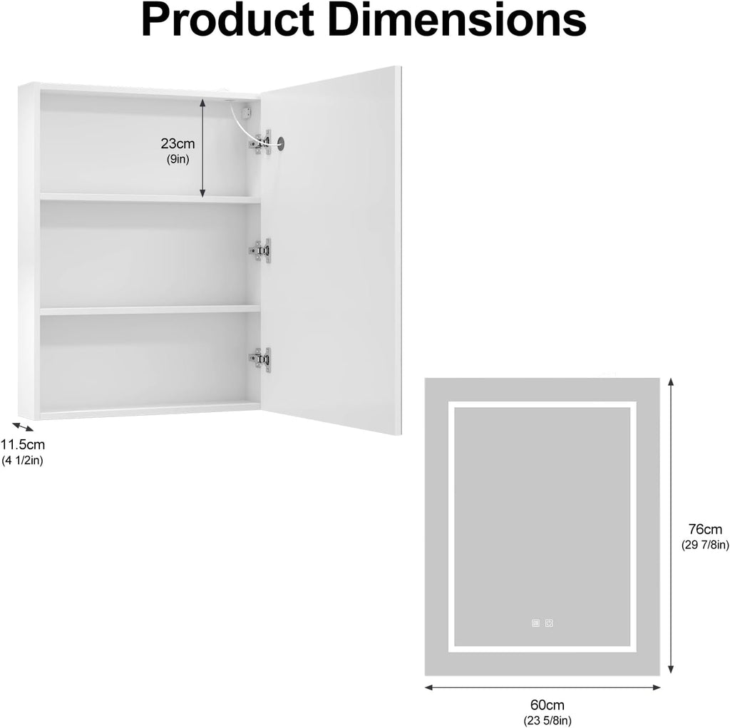 Lighted Medicine Cabinet, Led Medicine Cabinet with Mirror Wall Mounted | Bathroom Mirror Cabinet with Storage