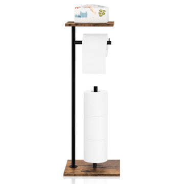 Toilet Paper Holder Stand with Shelf Toilet Paper Roll Holder with Reserve Free Standing TP Holder Rustic Toilet