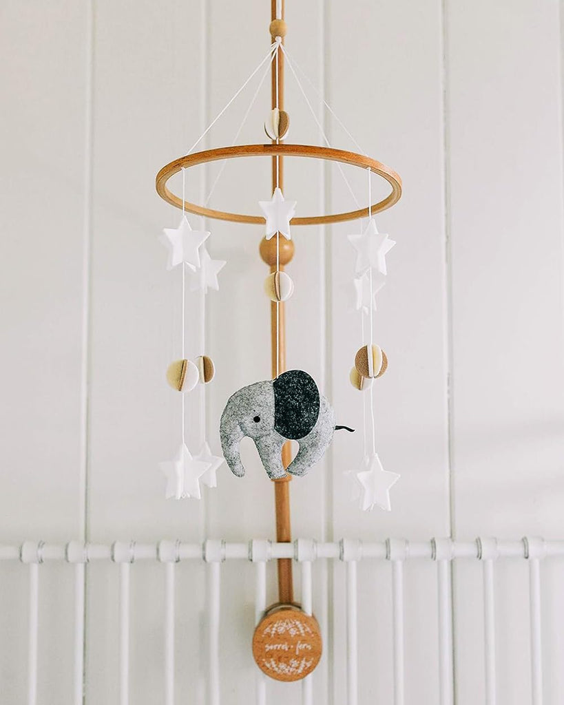 Baby Crib Mobile, Wooden Nursery Decor (Elephant, Felt)