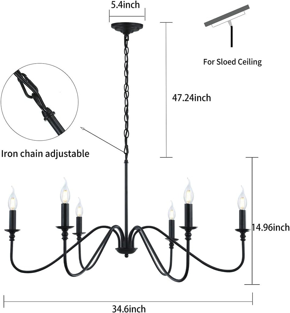 Black Chandelier,6-Light Rustic Industrial Iron Chandeliers for Dining Room Lighting Fixtures Hanging,Candle Hanging Hallway, Living Room, Foyer, Bedroom, Office, Bar,Island Lights A109-B09NL52QL9