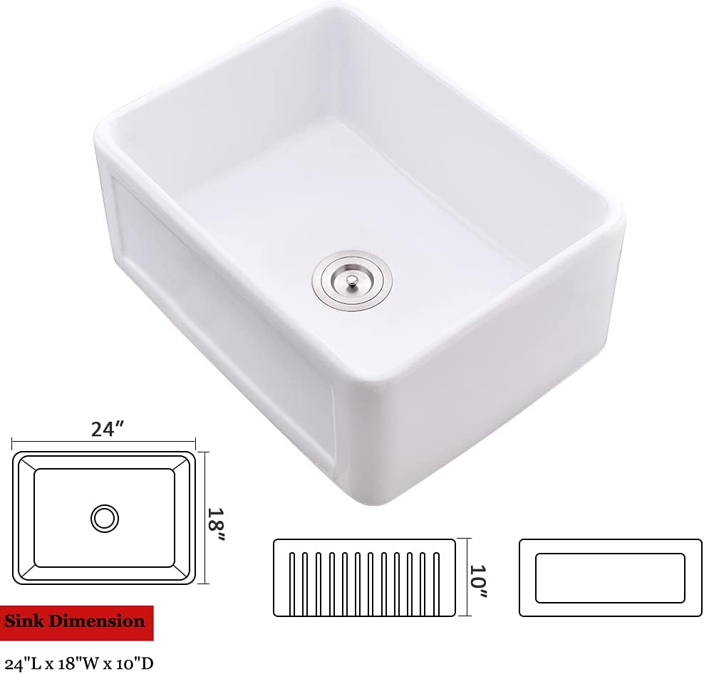 24 Inch Small White Farmhouse Sink, Apron Front Sink | 24x18 Farm House Farmer Style Sinks, Easy to Clean, Resistant