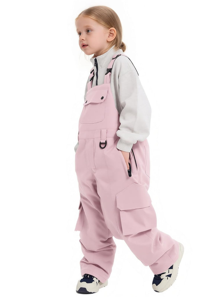 Kids Snow Bibs Boys Girls Ski Snowboard Pants (140cm,L Pink)