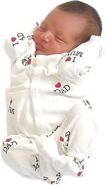 "I Love DAD Mum Lovely Solid Letters Printed Long-Sleeve Baby Jumpsuit