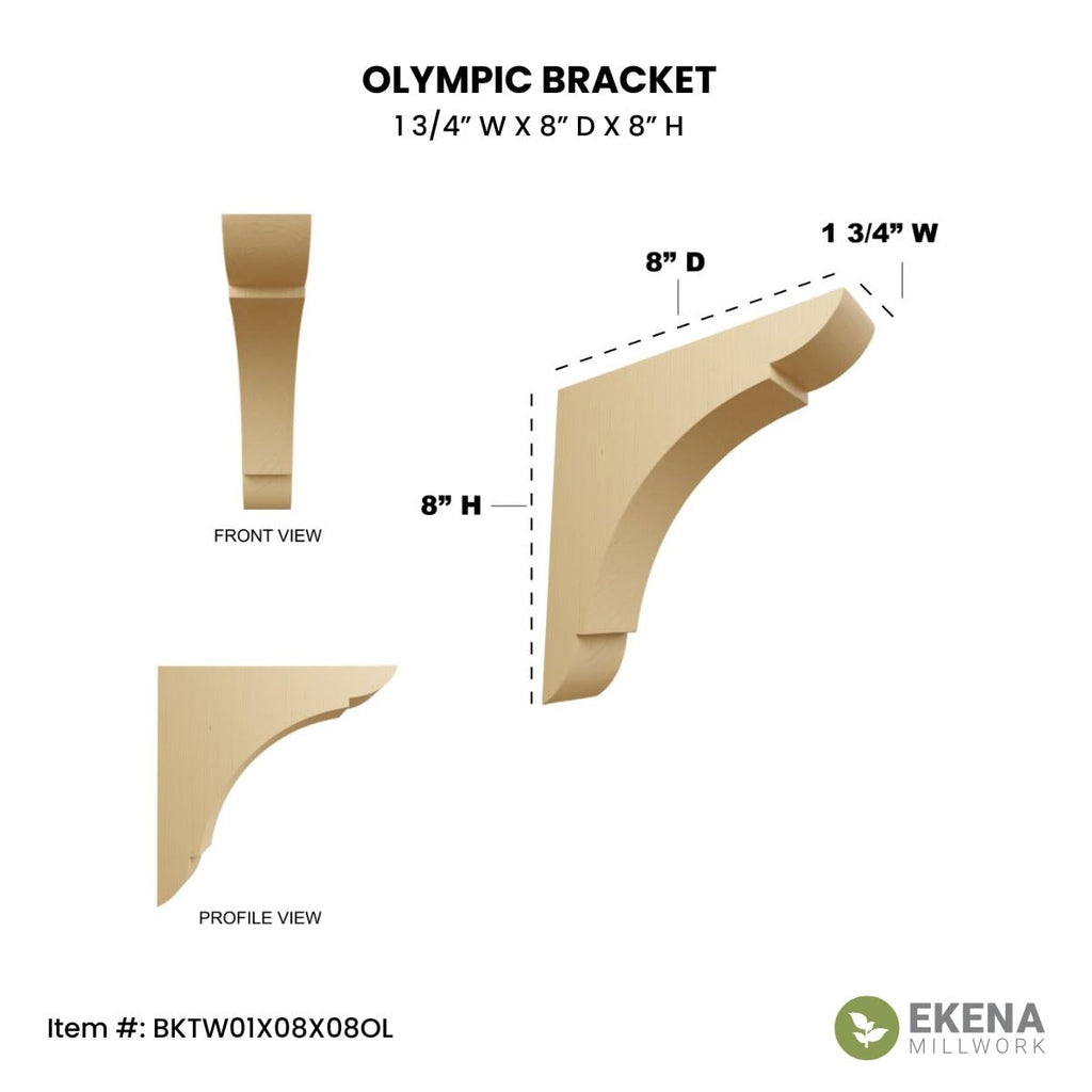 Medium Olympic Wood Wood Brackets, 1 3/4"W x 8"D x 8"H , Red Oak