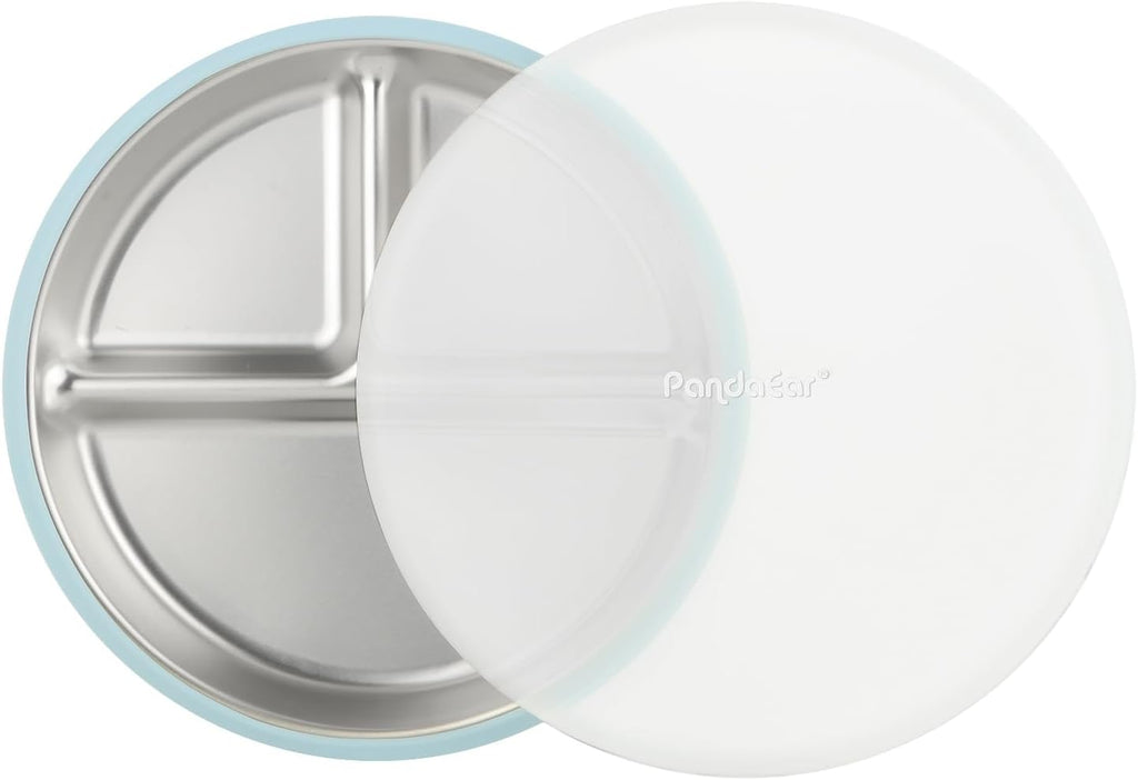 3 Pack Stainless Steel Baby Suction Plates With Lids