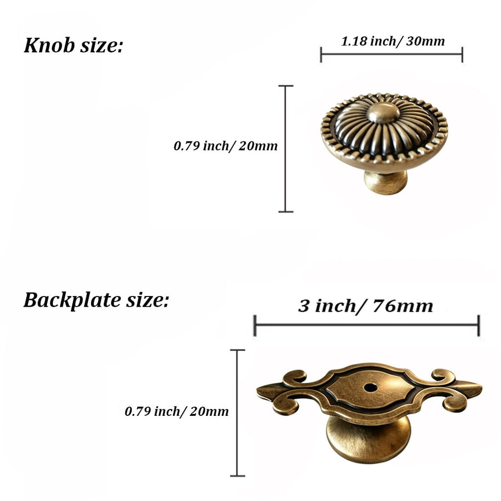 Antique Brass Cabinet Knobs, Vintage Drawer Pulls with Backplate, Antique Gold Mushroom Knobs