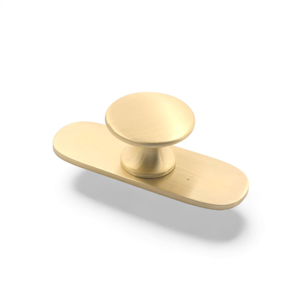 Solid Brass Cabinet Knob with Backplate - Handmade Brushed Unlacquered Brass Knob and Backplate Set for Drawer Door