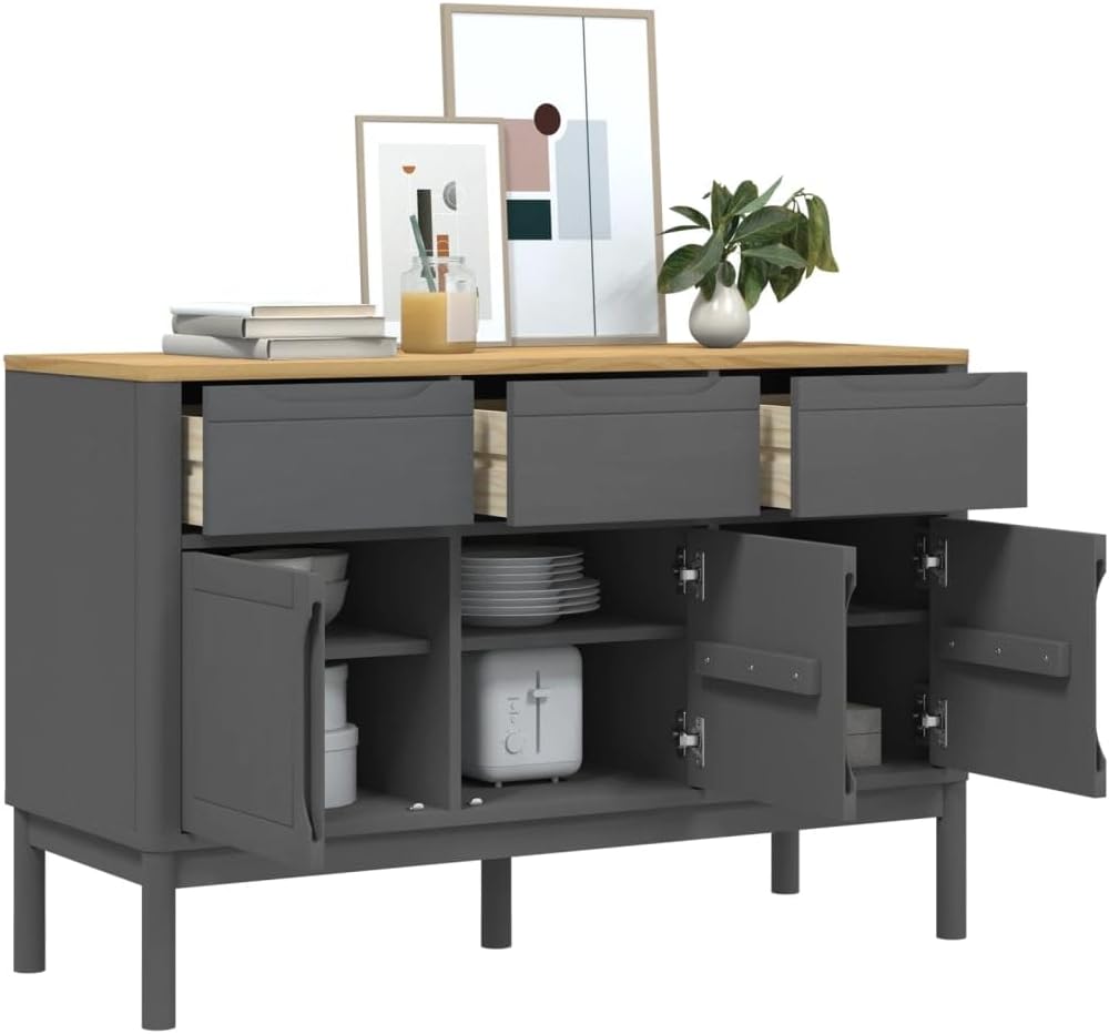 Gray Pine Wood Sideboard 44.9" Buffet Storage Cabinet | Modern gray wood accent chest with spacious top and wooden