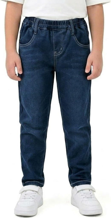 Boys Slim Fit Stretch Jeans Elastic Waist Pull-on Denim Pants with Pockets Kids School