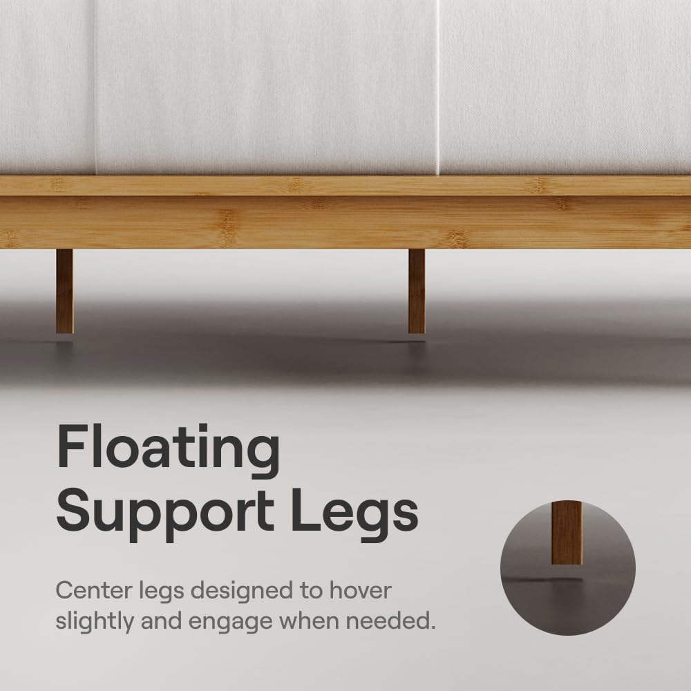 Bamboo Platform Bed Frame - Full - Natural - Floating Center Support Legs - 12" Height - Easy Tool Free Set Up