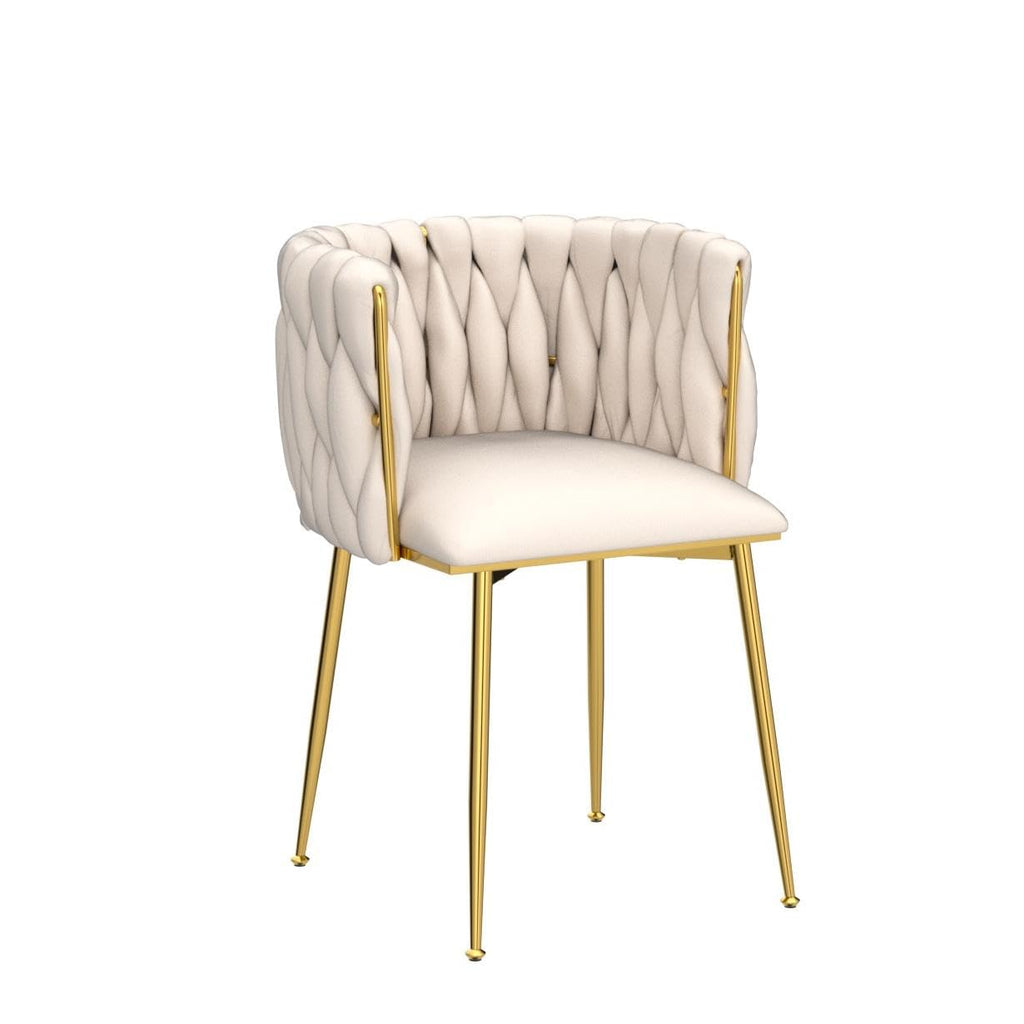 Velvet Dining Chairs Set of 4, Woven Upholstered Dining Chairs with Gold Metal Legs, Modern Accent Chairs