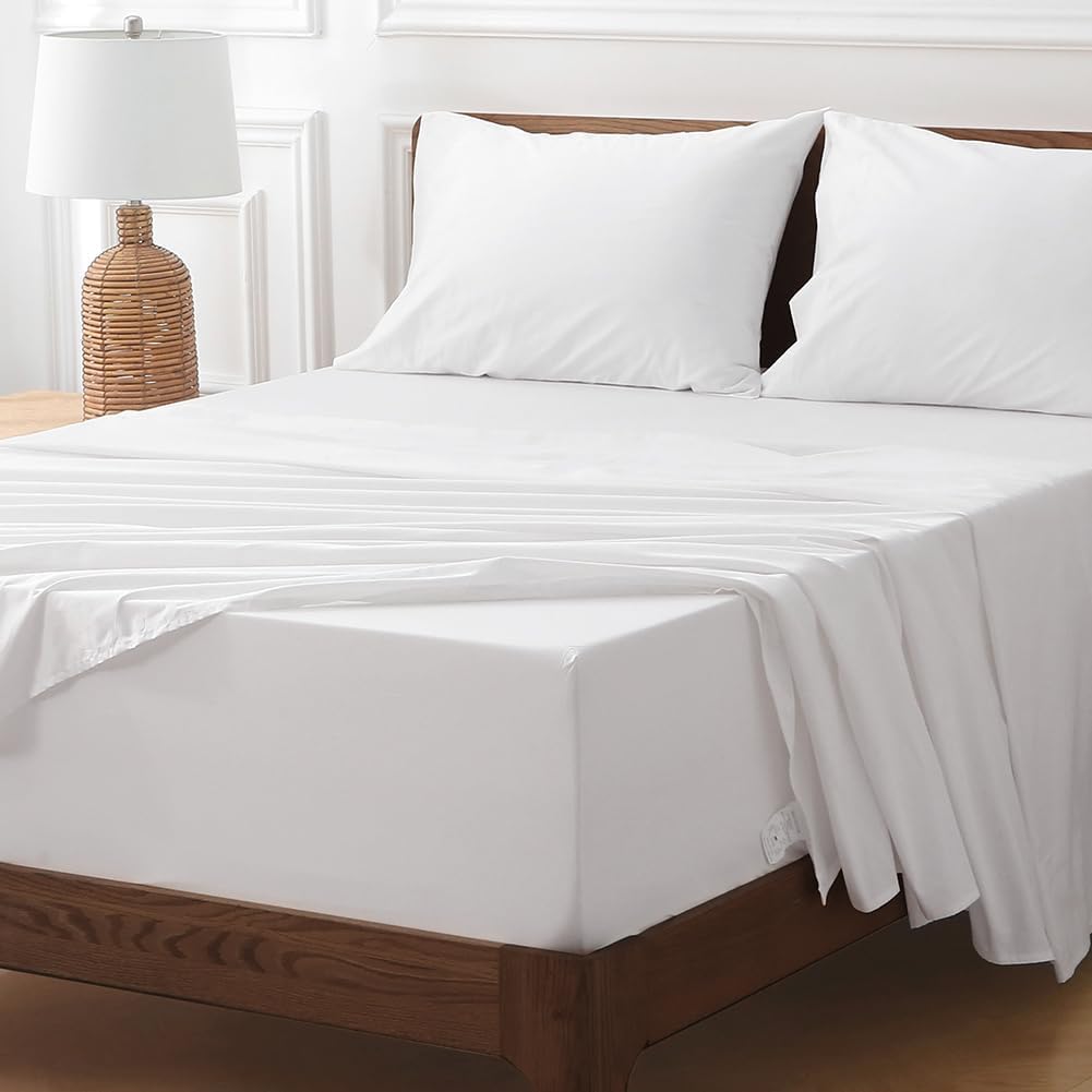Extra Deep Pocket King Sheet Sets Fits 18"-24" in Deep Mattress -100% Cotton King Sheet Set,White Hotel Crisp Soft