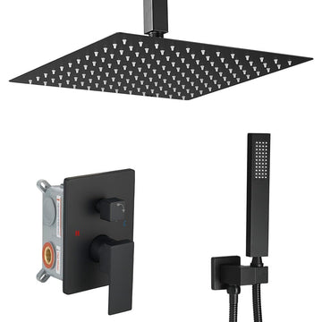 Matte Black Shower System Bathroom 16 Inch Rain Shower Head Ceiling Mount with Handheld Luxury High Pressure Shower