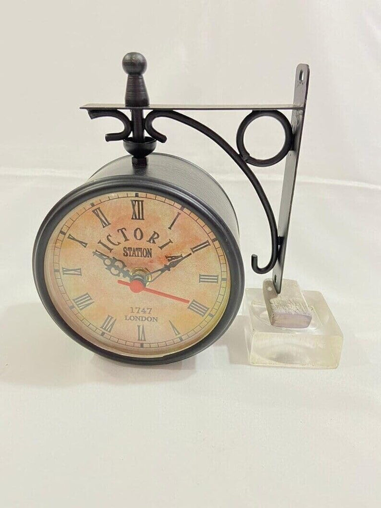 Railway Vintage Double-Sided Wall Clock - Classic Railway Station Style, London Roman Numeral Design, Retro Metal