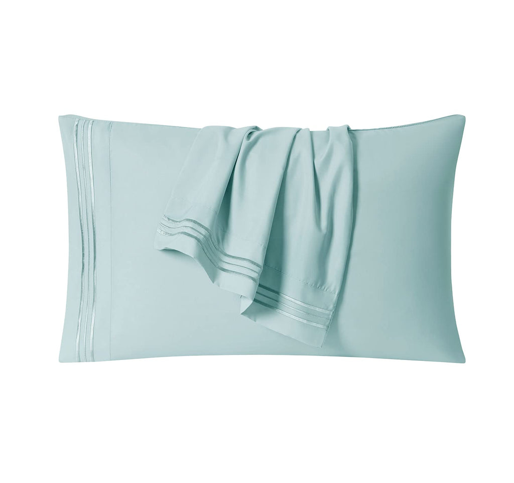 Bed Sheets Set, 4Piece Sheet Set, Microfiber, Deep Pocket, Light Blue Aqua, Solid, Premier 1800