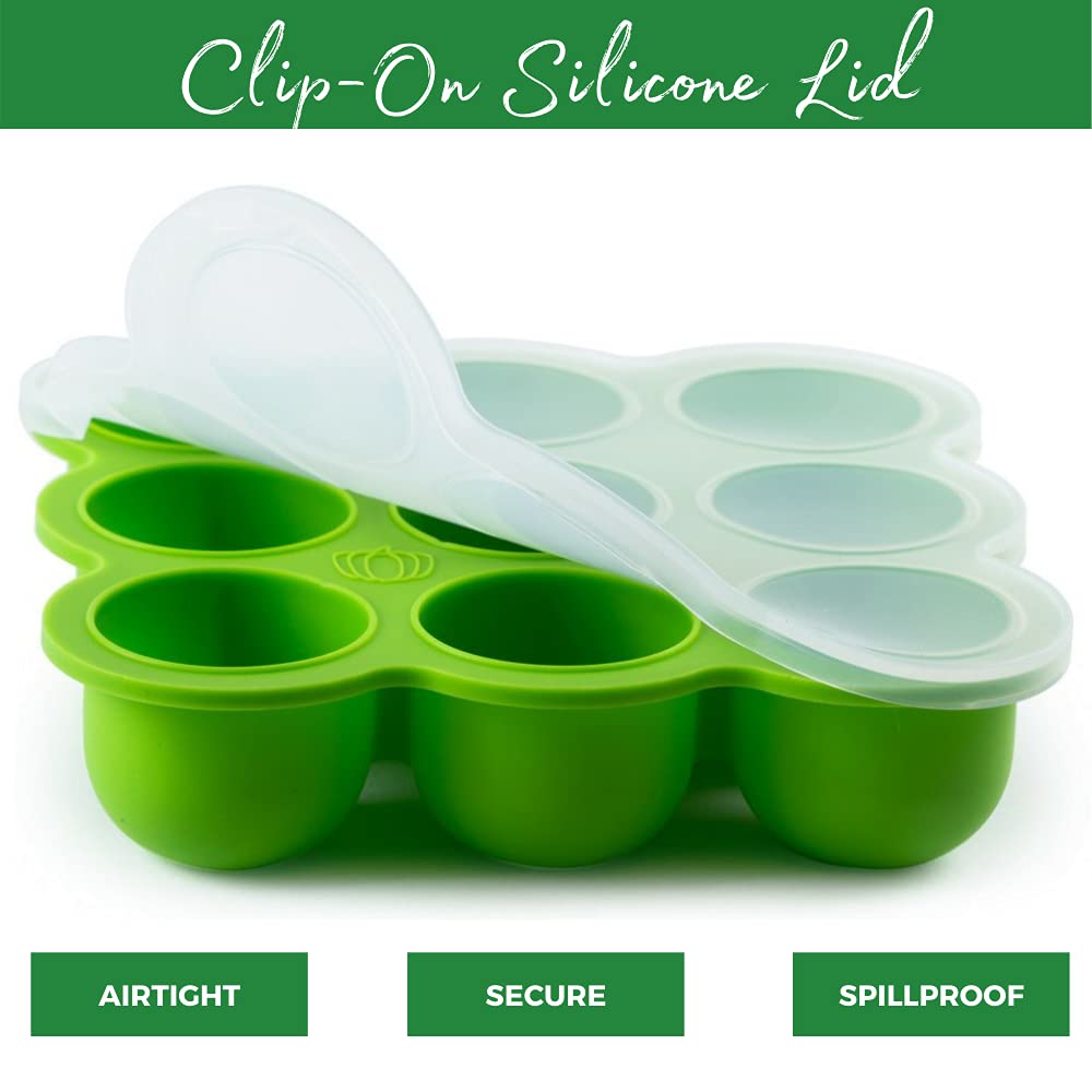 Food Storage Container and Freezer Tray - Food-Grade Silicone Mold with Clip-On Lid - 9 x 2.5 Oz Easy Out Portions