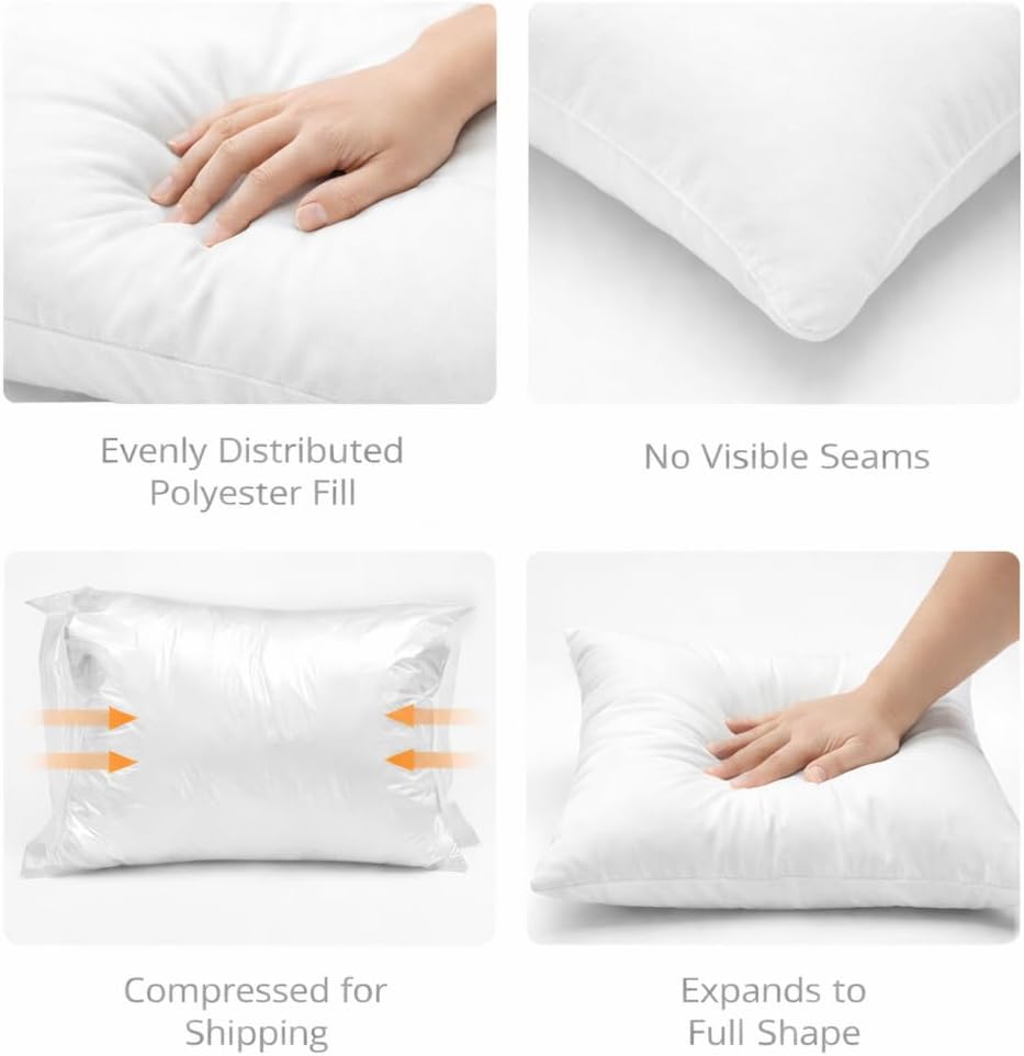 12 x 20 Pillow Inserts - Rectangular Cushion Forms with Resilient Polyester Fill, Soft Support for Sofa, Bed - Set of 4