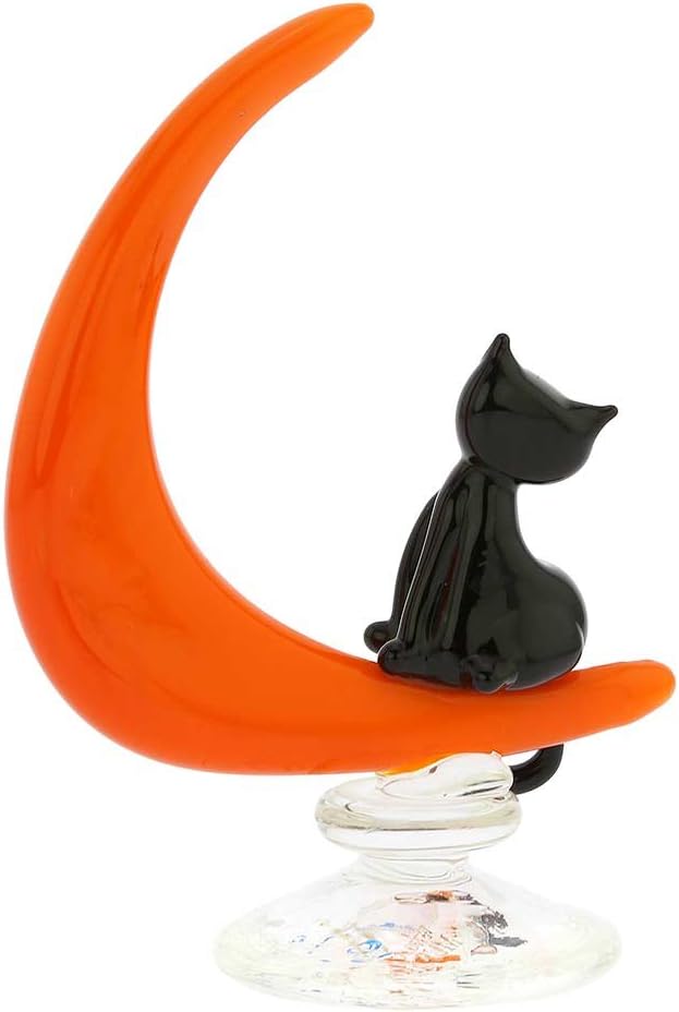 Cat On The Moon Statue 5" Italian Black Kitten Figurine Sculpture