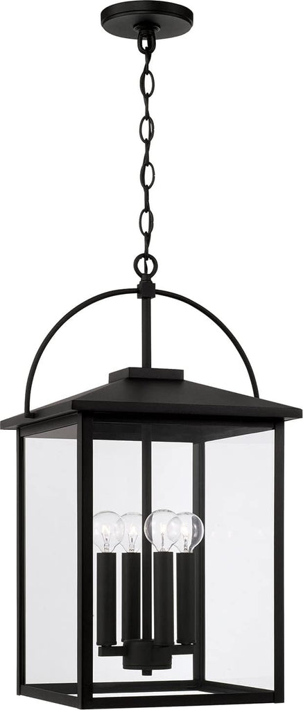 Bryson Transitional Clear Glass Outdoor Pendant Hanging Lantern, 4-Light 240 Total Watts, 24" H x 13" W, Black