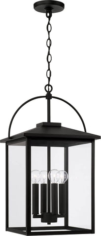 Bryson Transitional Clear Glass Outdoor Pendant Hanging Lantern, 4-Light 240 Total Watts, 24" H x 13" W, Black