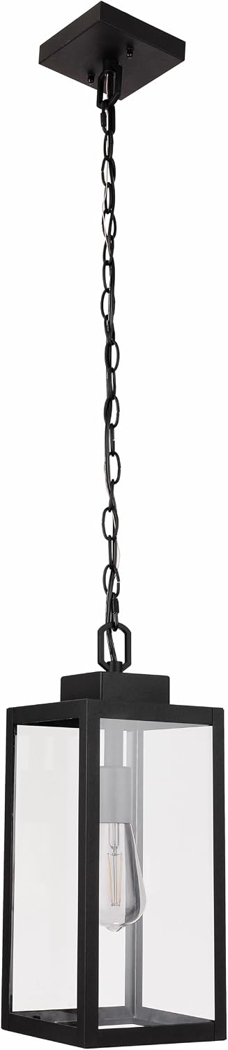 Marin 1 Light 16.25 in. Textured Black Finish Ceiling Mount Outdoor Pendant with Clear Glass Shade
