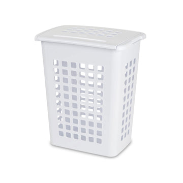Rectangular LiftTop Plastic Laundry Hamper, White, 4 Pack