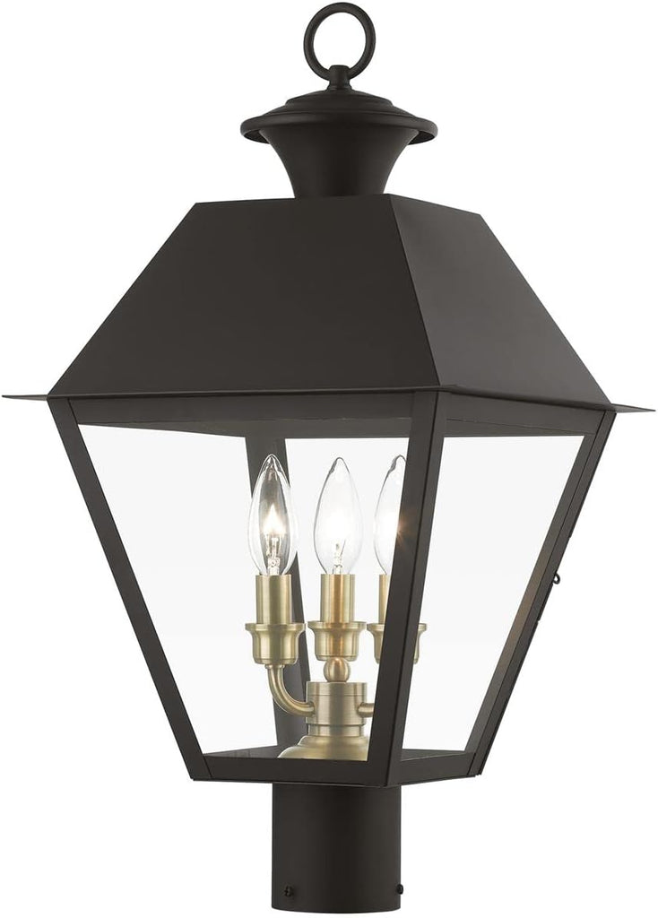 Wentworth, Outdoor Large Post Top Lantern, Bronze with Antique Brass Finish Cluster