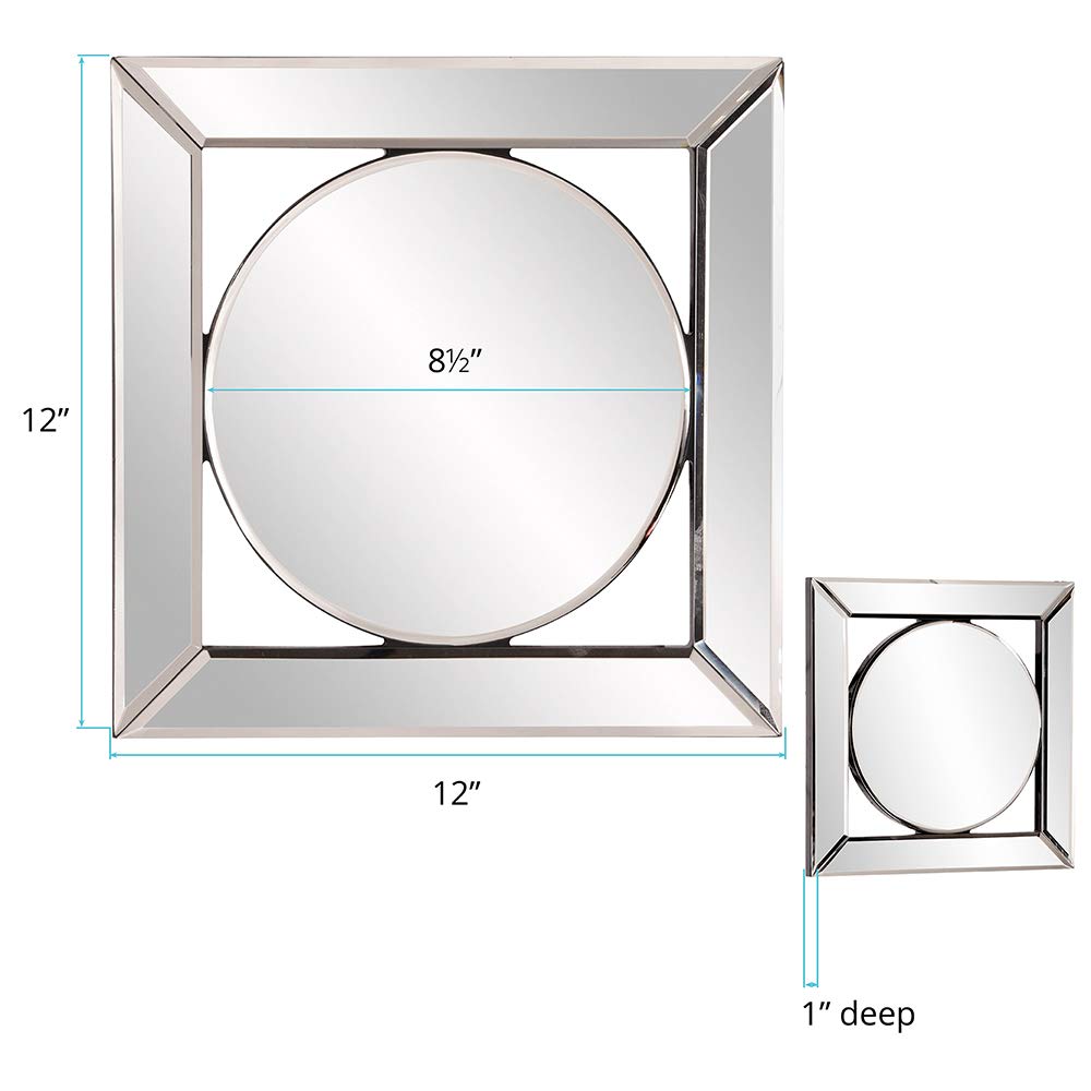 Lula Square Hanging Accent Mirrored Frame Wall Mirror, Unique Design Elegant Home Decor Accessories, 12 x 12 Inch