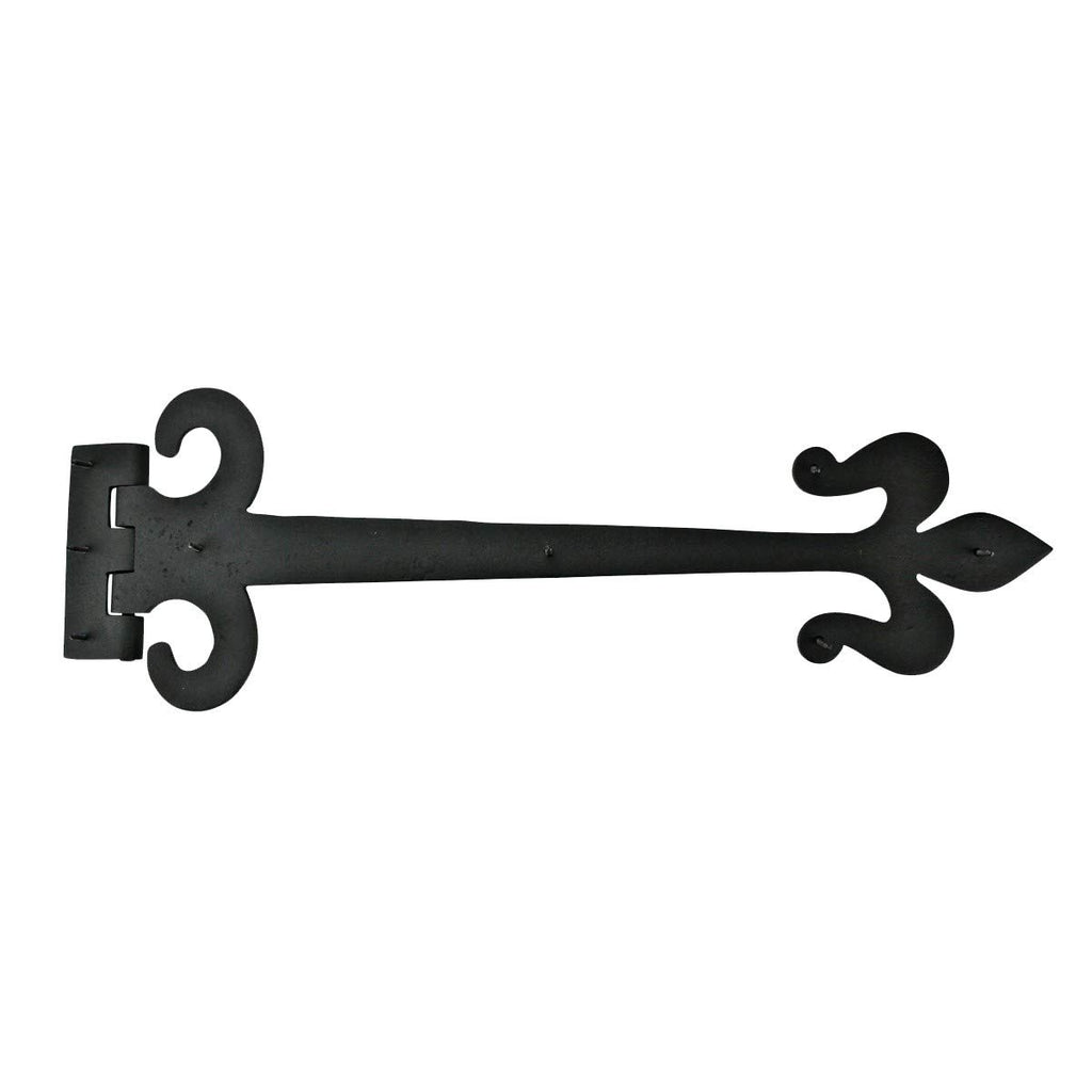 Strap Hinge 18 in. Black Wrought Iron Fleur De Lis Style Flush Mount Heavy Duty Strap Gate and Door Hinges with