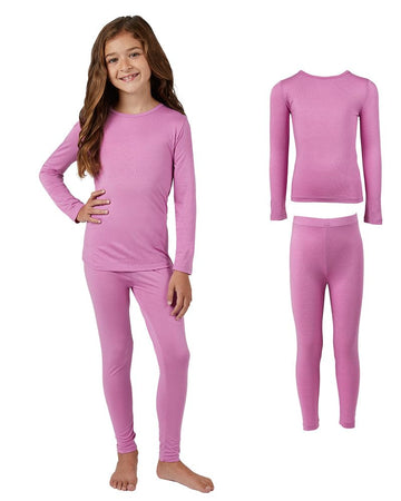 Heat Unisex Kids Lightweight Thermal Base Layer Set, Long Sleeve Top & Bottom Warm Underwear for Cold Weather, Opera