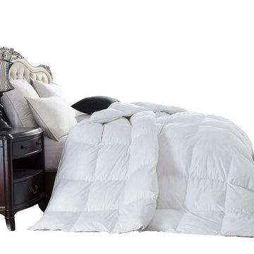 Luxurious Full/Queen Size Goose Down Alternative Comforter 100% Egyptian Cotton - 50Oz - Solid White