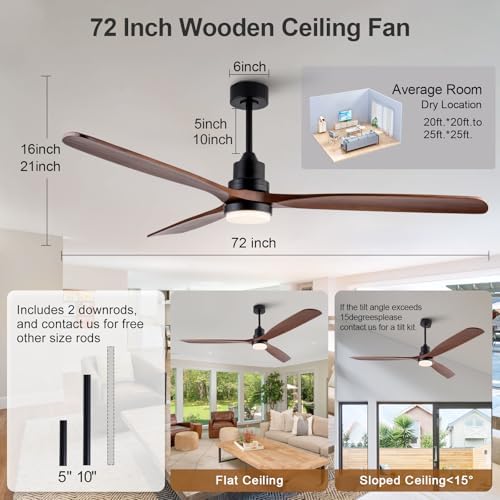 XINGSIYUELYX 72 Inch Black + Walnut Ceiling Fan - Image 2