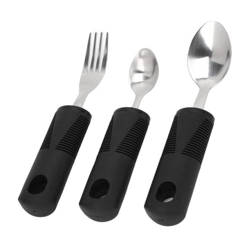 Adaptive Weighted Utensils with Wide Non-Slip Handles - Stainless Steel Fork, Teaspoon, Tablespoon - Parkinson's
