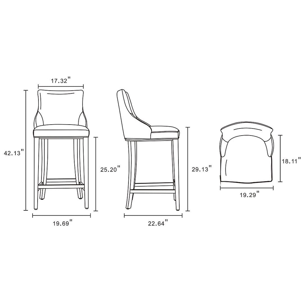 Shubert Modern Barstool with Backseat | Upholstered Leatherette, Beech Wood Legs | Perfect Bar Stool for Bar and