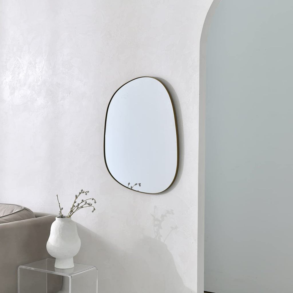 Asymmetrical Mirror for Wall Decor 17.5"*22.5", Modern Brass Framed Wall Mirror Bathroom Bedroom Entryway