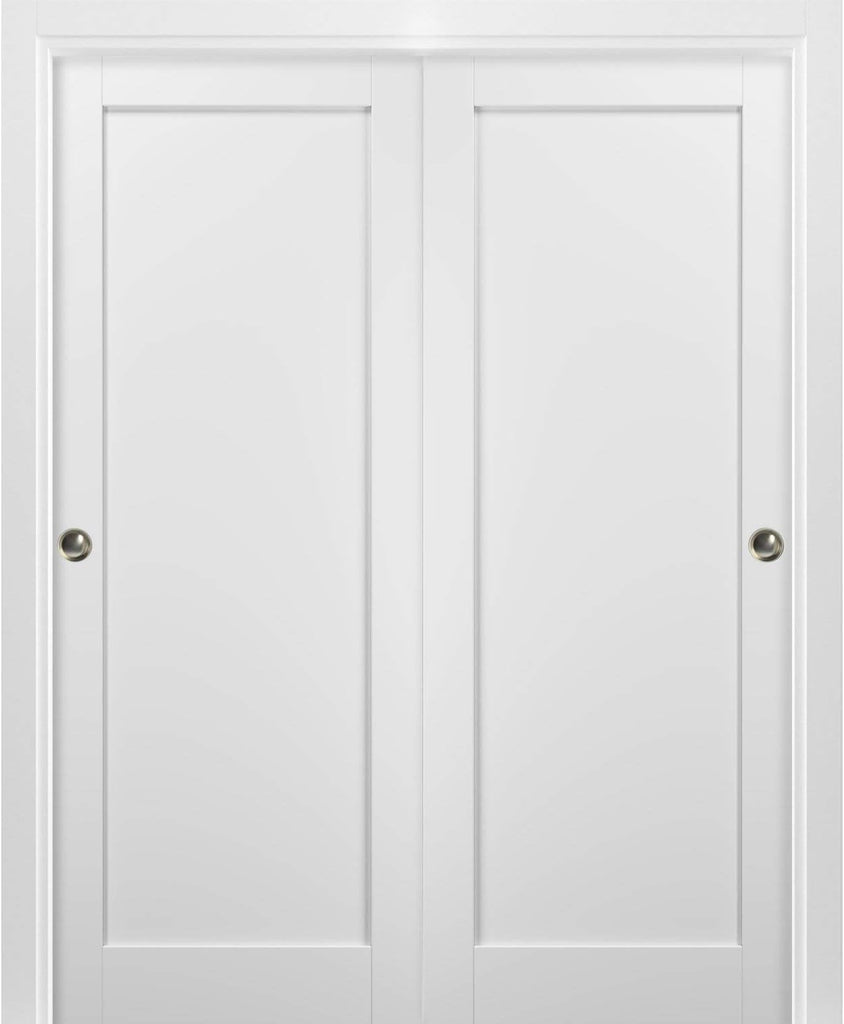 Sliding Closet Door SARTODOORS Quadro 4111 Bypass Interior Doors, no Glass, MDF, 72x80, White, Moder